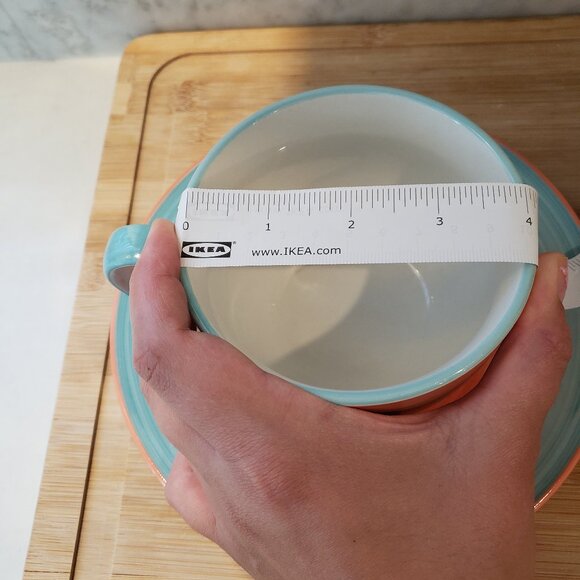 Rialto Genuine Stoneware 2 pink and blue coffee tea mugs with saucers - Picture 2 of 8